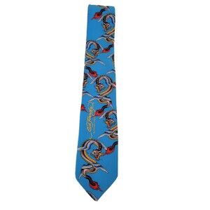 Ed Hardy by Christian Audigier Mens Silk Neck Tie Light Blue Serpent New w Tags
